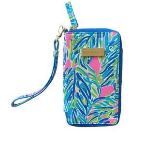Lilly Pulitzer ID Travel Zip Wallet Card  Zip Coin Pink Blue Print Tropical FLAW